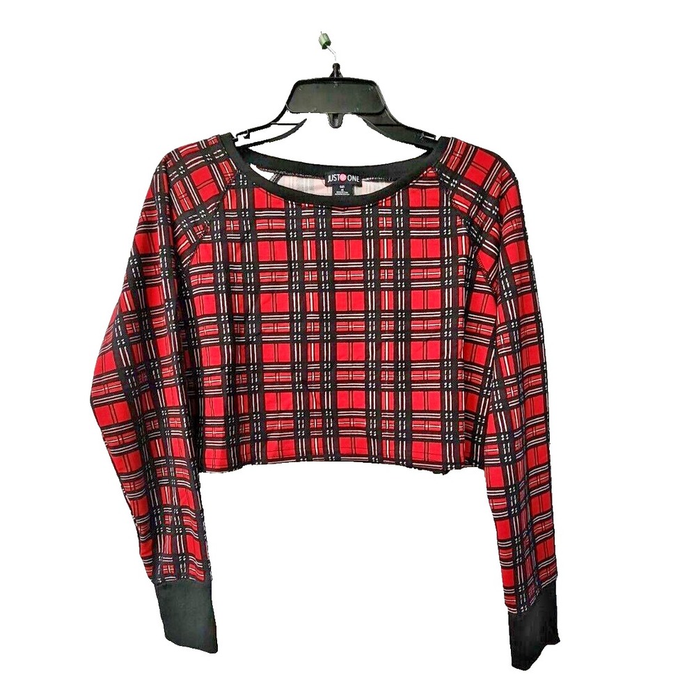 NEW Just One Women Plaid‎ Flannel Crop Top Size  M